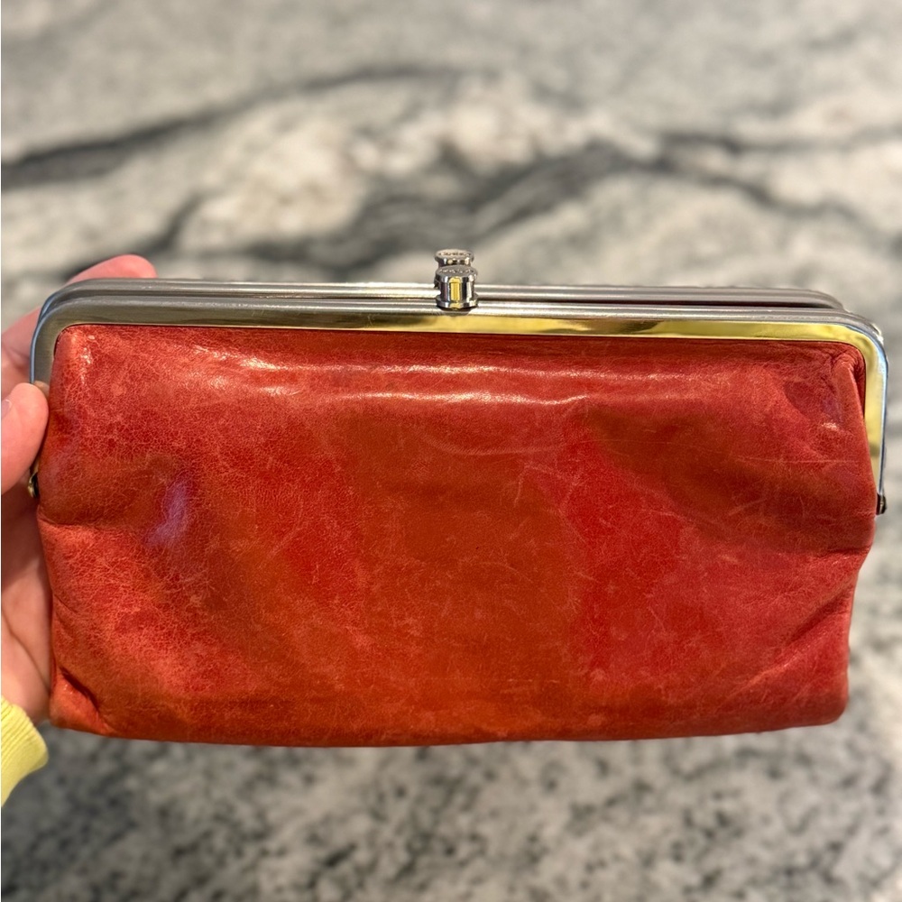 HOBO Red Leather Clutch with Silver Frame